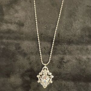 Elegant Silver Tone Cubic Zirconia Pendant Necklace NIB